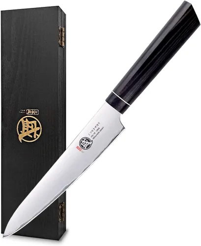 Miniatura 11 de MITSUMOTO SAKARI Gyuto - Cuchillo de chef japonés VG-10 de 8 pulgadas, cuchillo de cocina forjado a mano para carne y verduras, mango G10 con caja