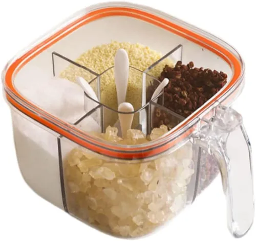 Miniatura 8 de Caja transparente de marca, juego de recipientes sellados de 4 compartimentos con tapa, cubierta y cucharas de servir, tarros de plástico
