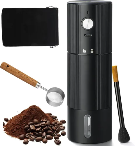 Miniatura 2 de Molinillo de café portátil, molinillo de café eléctrico con 45 ajustes ajustables, molinillos de café recargables para expreso, viajes, campamento