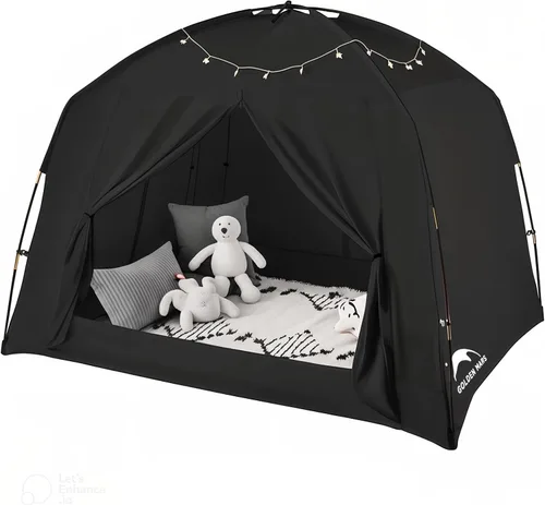 Miniatura 13 de Tiendas de cama para niños y adultos, portátil, 100% transpirable y 85% opaca, tienda de juegos y sueños para niños pequeños, 3 puertas gran espacio
