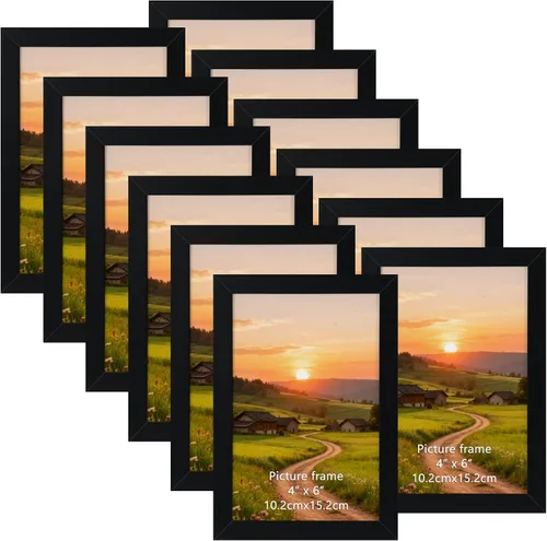 Juego de 12 portarretratos negros de 4 x 6 pulgadas para mostrar fotos de 4 x 6 pulgadas, collage de múltiples marcos de 4 x 6 pulgadas para pared o