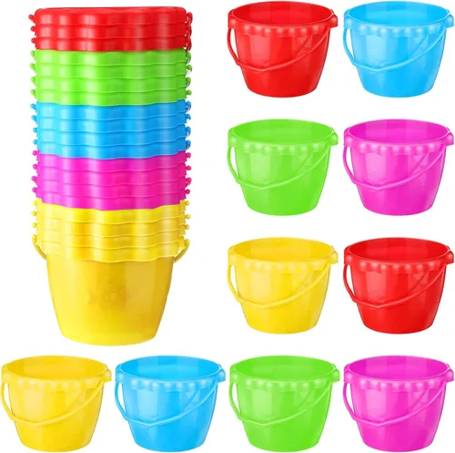Yinder 20 paquetes de cubos de arena a granel para niños, cubos de plástico de 6.5 pulgadas, juguetes de playa para recuerdos de fiesta de piscina