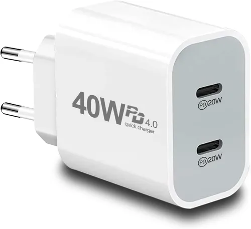 Cargador USB C europeo, 40W PD4.0 Adaptador de enchufe de viaje europeo Dual Tipo C Cargador rápido USA a Europa Adaptador de enchufe para iPhone 17