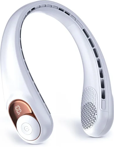 Miniatura 9 de TUNISE Ventilador de cuello, ventilador personal con pantalla LED, recargable USB-C, batería de 4000 mAh, ajuste de 3 velocidades y funcionamiento