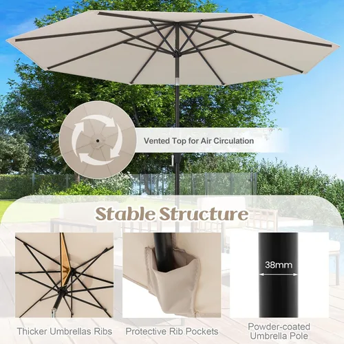 Miniatura 7 de HAPPYGRILL 9FT Patio Umbrella Outdoor, Outdoor Table Umbrella w/Push Button Tilt and Crank,Sturdy Ribs, Sun Canopy Market Umbrellas for Patio Pool