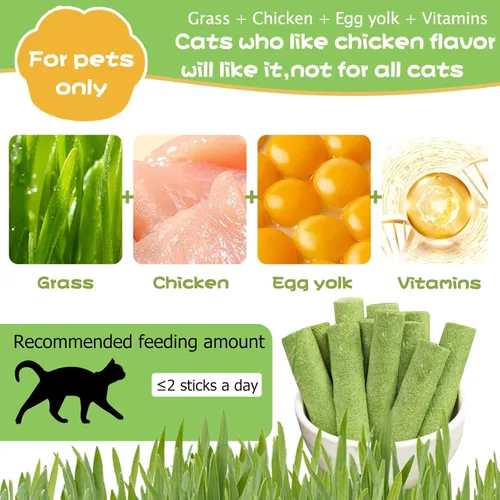 Miniatura 2 de Meowly Palitos de hierba de gato de 3.88 oz para gatos, palitos de hierba natural con sabor a pollo para limpieza de dientes y remedio para bolas