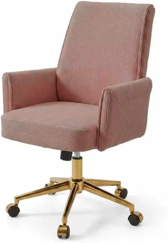 Miniatura 20 de Silla de escritorio de terciopelo con rayas para oficina en casa, silla tapizada moderna con altura ajustable y giro de 360°, con ruedas, silla