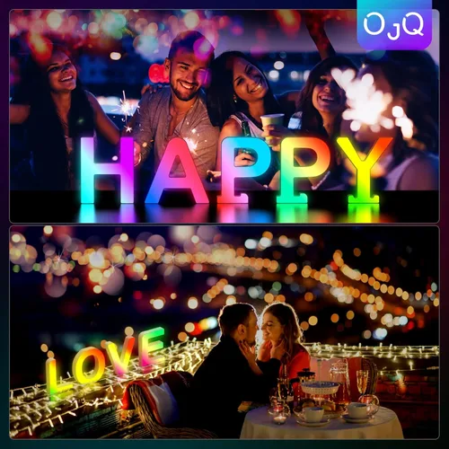 Miniatura 2 de OJQ Letras LED Iluminadas con Música Sincronizada de Letras del Alfabeto Coloridas - Luz de Dormitorio con Cambio de Color - Regalos de Cumpleaños