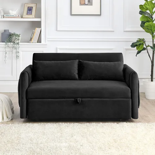 Miniatura 4 de Holaki Sofá cama extraíble de terciopelo moderno de 55 pulgadas, sofá biplaza, diván, diseño 2 en 1, sofá cama convertible de terciopelo
