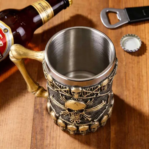 Miniatura 2 de Taza de café con diseño de calavera, taza de calavera, regalo DND, taza de cerveza vikinga de acero inoxidable de doble pared para beber, vaso