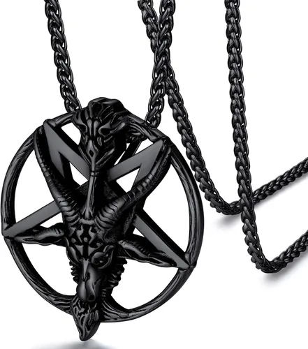 FaithHeart Leviathan Satanic Brimstone Cross Necklace, Gold Plated Stainless Steel Satan Church Jewelry, Alchemical Symbol for Brimstone Pendant