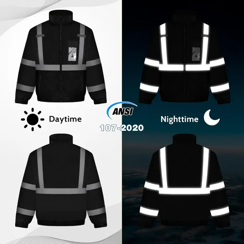 Miniatura 4 de Chaquetas de seguridad de alta visibilidad con bolsillos para hombres y mujeres, abrigos reflectantes de construcción para clima frío, impermeable