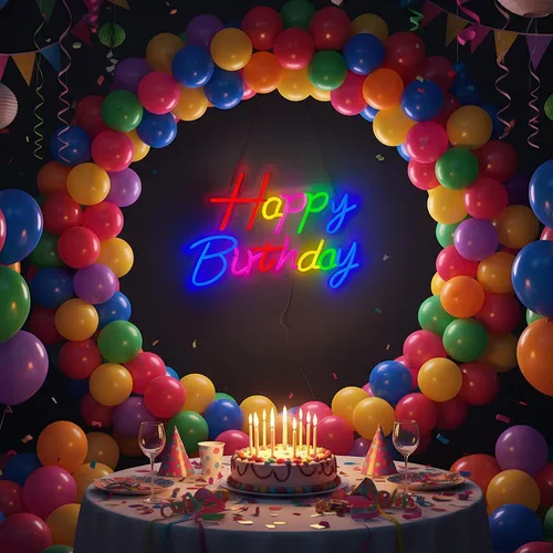 Miniatura 3 de Letrero de neón de feliz cumpleaños para telón de fondo, letrero con luz LED de feliz cumpleaños, luz de neón regulable alimentada por USB