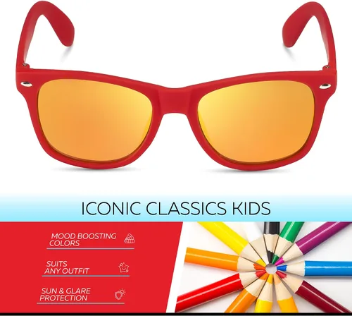 Miniatura 14 de Retro Rewind Lentes de sol para niños y niñas de 3 a 12 años, inastillables, UV400, lentes de sol para niños pequeños