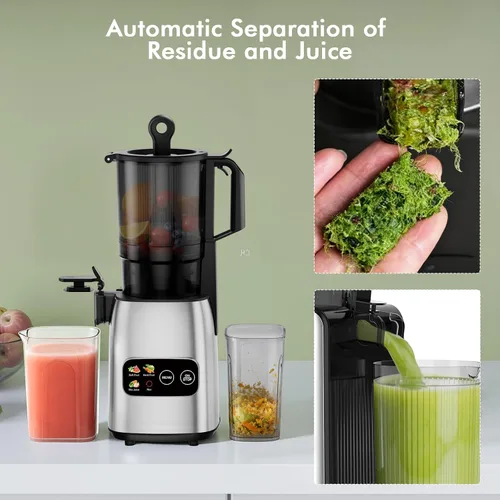 Miniatura 7 de Kismile Exprimidor de prensa en frío de 300 W, conducto de alimentación de 5.4 pulgadas de ancho, máquinas exprimidor de masticación lenta