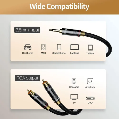Miniatura 7 de HiFind Cable de audio estéreo RCA de 0.138 in a 2 de 4 pies (sonido real de alta fidelidad, chapado en plata, cobre y resorte trenzado SR), cable