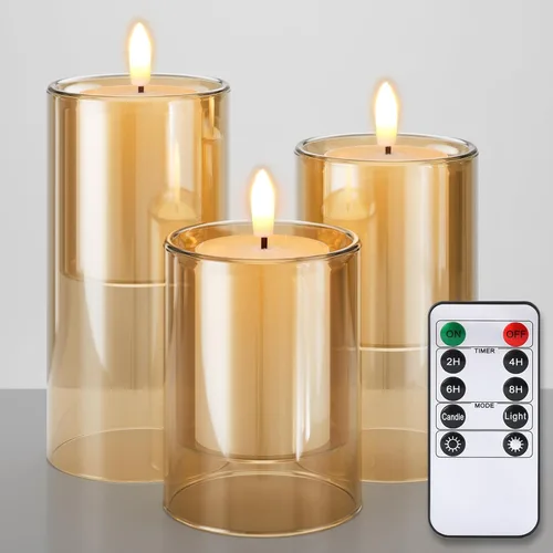 Miniatura 13 de NURADA Velas sin llama con temporizador remoto: vela de pilar LED de mecha 3D que funciona con pilas, juego de velas falsas de acrílico irrompible