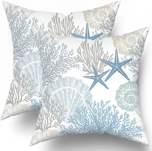 Miniatura 24 de Fundas de cojín decorativas con temática de verano náutica costera de 12 x 12 pulgadas, juego de 2 fundas de cojín de color aguamarina azul verdoso