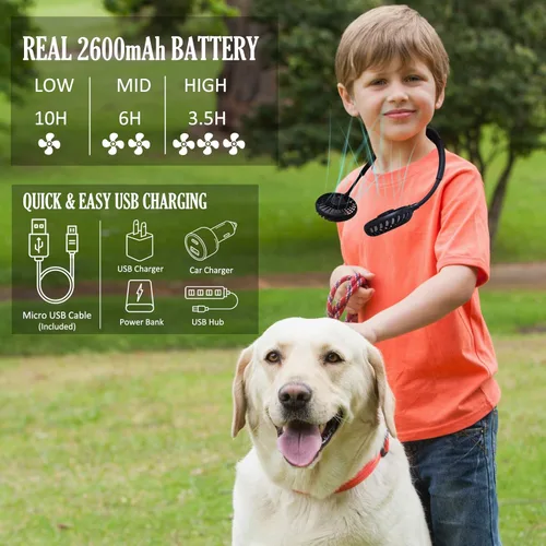 Miniatura 3 de YALTOON Ventilador de cuello – Ventilador manos libres con batería de 2600 mAh, ventilador portátil para colgar alrededor del cuello para pesca