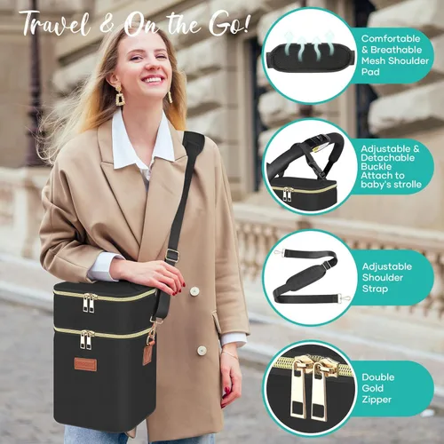 Miniatura 8 de Bolsa de transporte para biberones PIIOSER con paquete de hielo, cabe 4 biberones de hasta 9 onzas, pequeña bolsa térmica aislada para leche materna