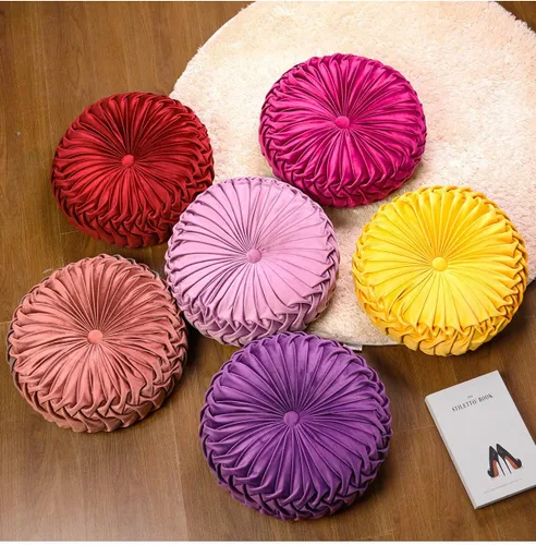 Miniatura 5 de HLOVME Cojín Decorativo para Sofá Redondo de Calabaza 3D de Terciopelo para Sofá Cama Silla Suelo 15"X15", Morado