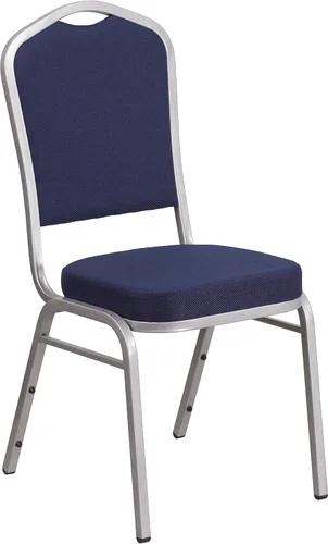 Miniatura 10 de Flash Furniture HERCULES Series - Silla apilable para banquetes con respaldo de corona en tela negra con estampado, marco de vena plateada Tela