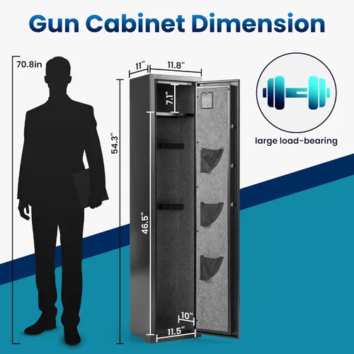 Miniatura 2 de Caja fuerte para armas 7-8, caja fuerte para rifles y pistolas, gabinete de armas para pistolas largas y escopetas con seguridad de acceso dual