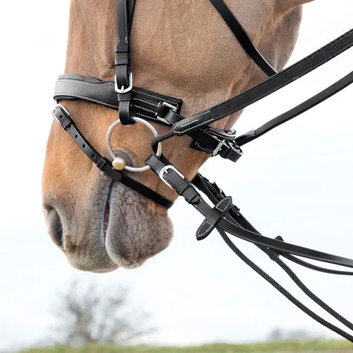 Miniatura 5 de Horze Sparta Nylon/Cuero Draw Riendas - Negro - Caballo