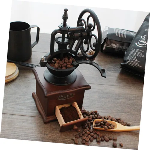 Miniatura 4 de Molinillo de café de manivela vintage, molino de madera clásico, molinillo de frijoles manual para café casero con práctico mango de ahorro