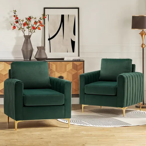 Miniatura 11 de HULALA HOME Silla de club de acento de terciopelo, sillón de terciopelo moderno tapizado de club con patas de metal dorado de mediados de siglo