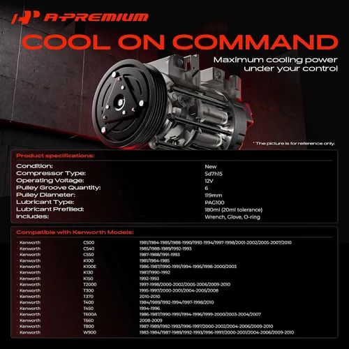 Miniatura 2 de A-Premium Compresor de aire acondicionado con embrague compatible con Kenworth C500 K100E T2000 T600A T800 y Peterbilt