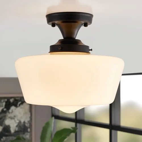 Miniatura 11 de youngrender Accesorios de Lámpara Colgante Estilo Escuela, Lámpara Colgante de Cristal Lechoso Dorado de Latón de 9", Iluminación Colgante de Techo