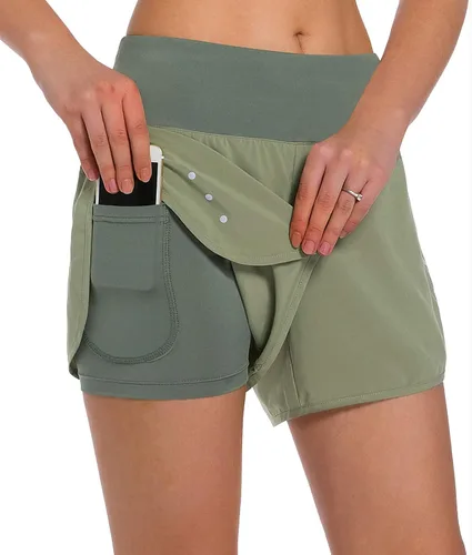 Miniatura 13 de Ksmien - Pantalones cortos de correr 2 en 1 para mujer, ligeros, para entrenamiento, gimnasio, yoga, forro con bolsillos para teléfono
