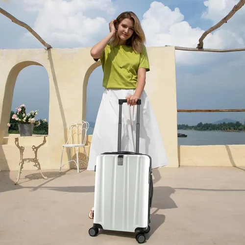 Miniatura 6 de KROSER Equipaje de mano con ruedas giratorias y cerradura TSA integrada, maleta duradera con ruedas, Blanco