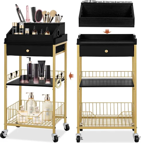 Miniatura 9 de Organizador de Carrito de Maquillaje Grande, Organizador de Belleza 2 en 1 con Ruedas y Soporte para Herramientas de Cabello, Soporte de Maquillaje