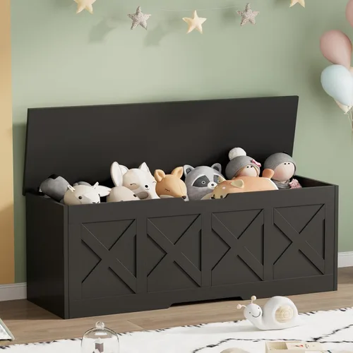 Miniatura 11 de Homleke Cofre de almacenamiento de madera extragrande de 47.2 pulgadas, caja de juguetes de granja, banco de entrada, almacenamiento de dormitorio