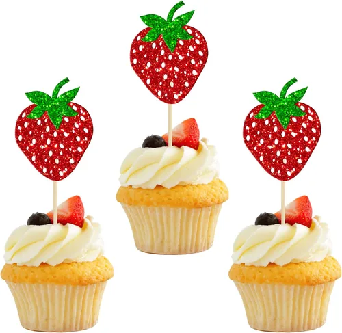 Miniatura 8 de Ephlyn Paquete de 24 adornos dorados para cupcakes Sweet Oh Baby de fresa, para baby shower, cumpleaños, cumpleaños, cupcakes, suministros de fiesta