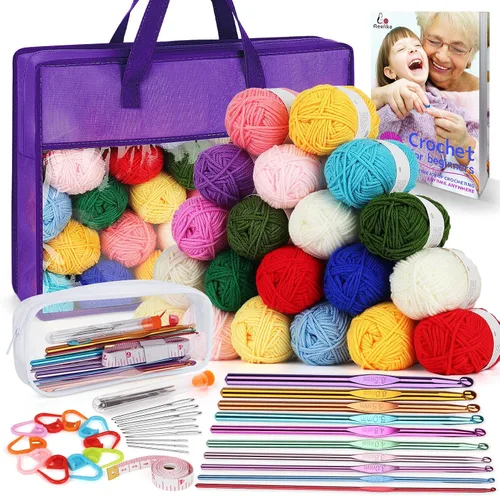 Miniatura 11 de Hilo de Ganchillo para Tejer, Aeelike 1093 Yardas de Hilo Acrílico para Tejer, Kits Completos de Ganchillo para Principiantes y Profesionales