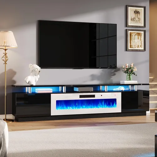 Miniatura 21 de AMERLIFE Soporte de TV con chimenea de 36 pulgadas, luces LED modernas para centro de entretenimiento de 70 pulgadas, armario de consola de TV de 2