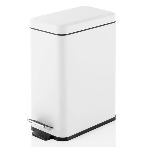 Miniatura 12 de mDesign Pequeño y moderno cubo de basura rectangular de metal con tapa y pedal de 1.3 galones, compacto, con cubo interior extraíble con asa