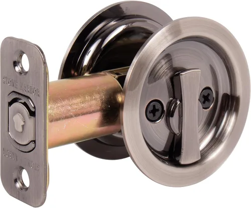 Miniatura 2 de Stone Harbor Hardware Cerradura de puerta de bolsillo redondo, función de privacidad, fondo de 2-3/8", níquel antiguo