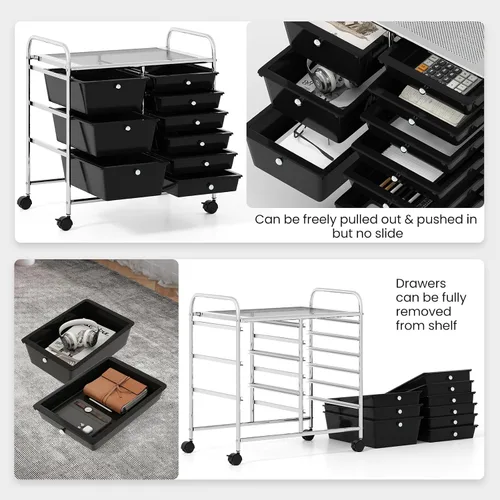 Miniatura 7 de COSTWAY Carrito de almacenamiento rodante con 9 cajones, carrito móvil con marco de metal, organizador de suministros de arte, organizador