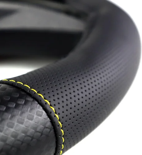 Miniatura 2 de MOMO Funda universal para volante de carbono, color negro y amarillo