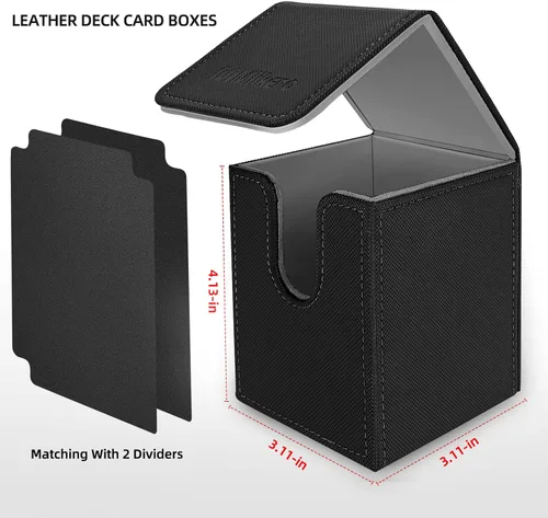 Miniatura 4 de Mlikero Paquete de 2 cajas de cartas Commander con capacidad para más de 200 tarjetas de una sola funda con 2 divisores, caja magnética de cuero