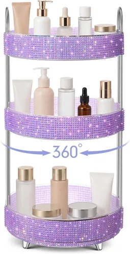 Miniatura 24 de Honeydak - Organizador de perfume giratorio de 360 grados, regalo para mujeres, organizador de cuidado de la piel con diamantes de imitación