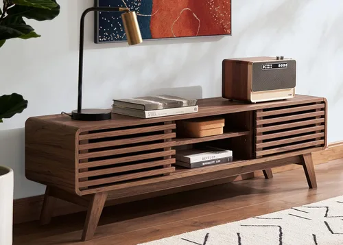 Miniatura 10 de mopio Ensley Soporte de TV, moderno de mediados de siglo para TV de 55/60/65 pulgadas, soporte de TV estilo campestre, centro de entretenimiento
