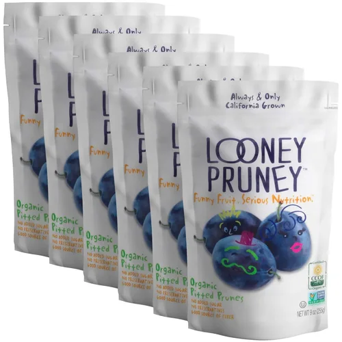 Looney Pruney Ciruelas secas orgánicas para toda la familia | Siempre cultivadas en California, Kosher, sin azúcar añadido y sin conservantes