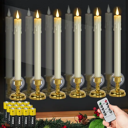 Miniatura 15 de Velas de Ventana Sin Llama con Control Remoto y Temporizador, Velas LED Cónicas Operadas por Batería con Ventosas Juego de 6 Velas de Ventana de A-6