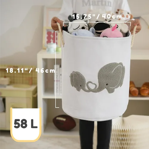 Miniatura 5 de Cesta de bebé extragrande para guardería, cesta de juguetes para niños de 58 litros, cesta de lavandería para ropa sucia de bebé, cesta de Elefante
