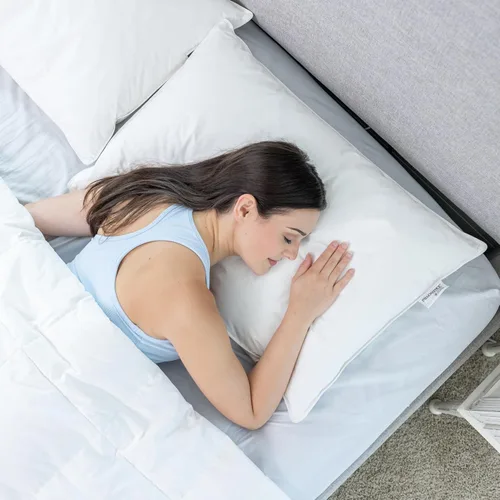 Miniatura 6 de Almohada de poliéster ultra fina de tamaño estándar para dormir plana y baja almohada para dormir boca abajo y dormir boca abajo